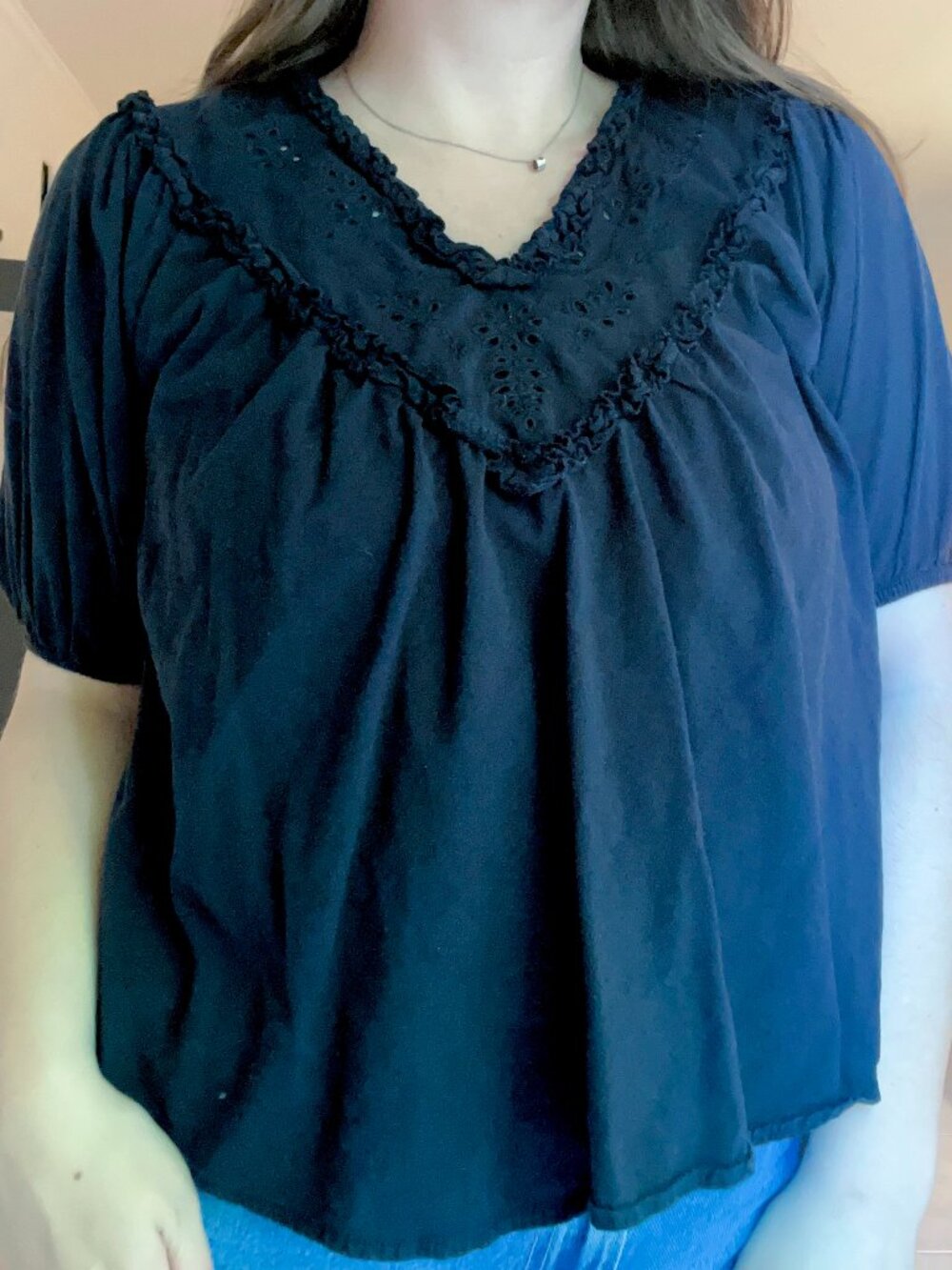 old navy black eyelet top